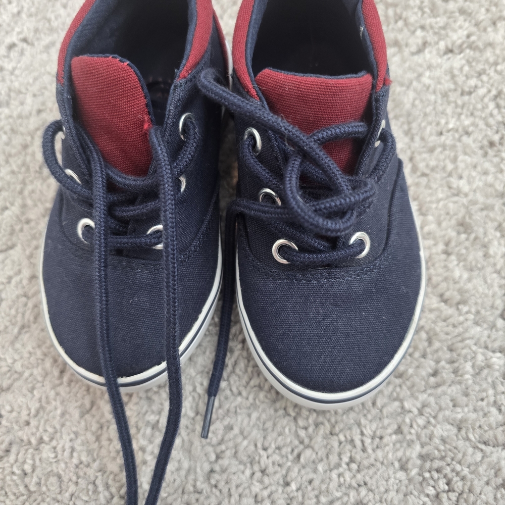Janie and Jack Navy Canvas Sneakers with Red Tongue